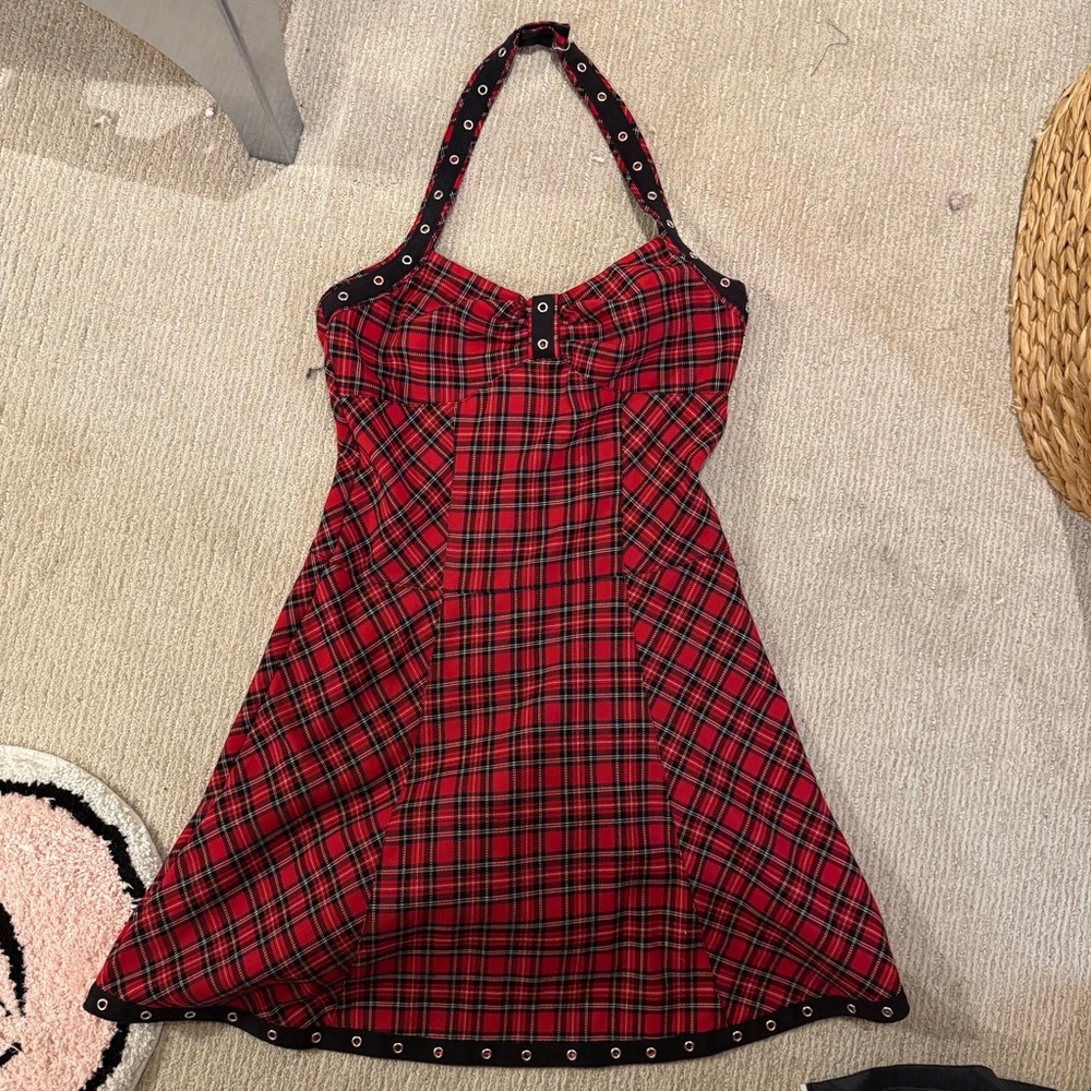 Red Plaid Halter Dress